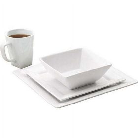 White Better Homes & Gardens 16 Piece Square Porcelain Dinnerware Set